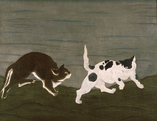 藤田嗣治 猫二匹 岩彩 大正13年制作